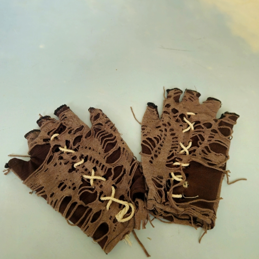 Brown Fingerless Gloves with Lace Detail Mummy Gloves Costume Gloves HIM